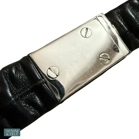 Gucci Black Leather Ruched Stretch Belt w/ Silver Logo Plate Buckle Womens Italy Gucci Signature GG-Logo Black Leather Belt / Silver Buckle  main image 4